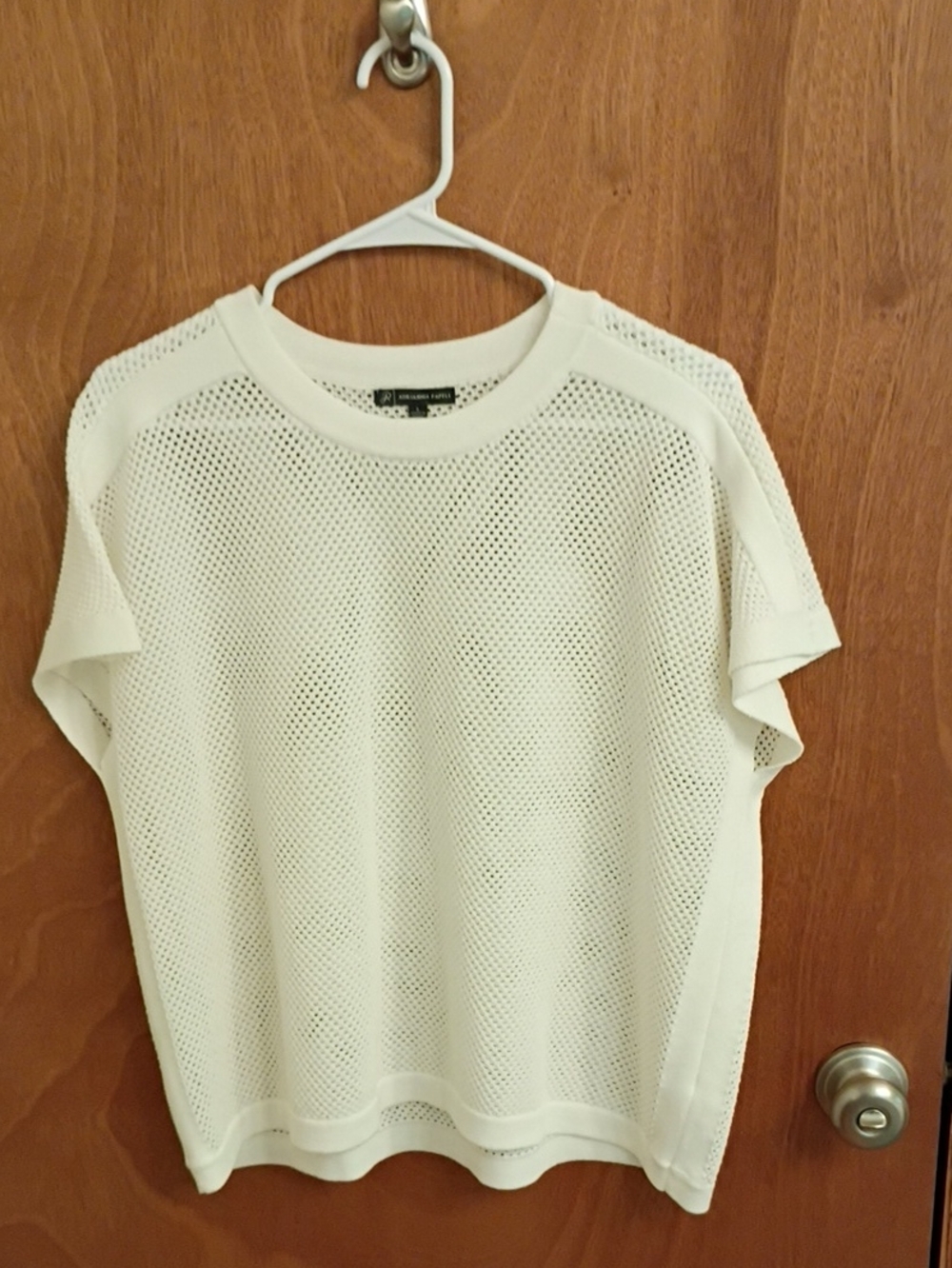 Adrianna Papell White Open-Knit Short Sleeve Top